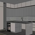 Modern Kitchen Cabinets With Gray White Finish And Island Counter Interior Design