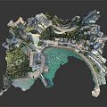 Detailed Modern Coastal City Model Featuring Buildings Green Areas And Seaside Roads