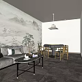 New Chinese Chess and Card Room Mahjong Room Mahjong Table Combination Mahjong Hall Entertainment Space Sofa Coffee Table 3d model