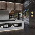 Elegant Modern Restaurant Interior With Pendant Lights Bar Counter And Dining Tables