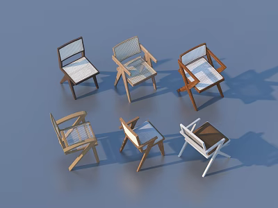 Leisure Chairs with Various Wooden Frame Designs and Comfortable Seats in Diverse Styles 3d model