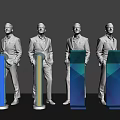 Contemporary Geometric Reception Desks In Blue Yellow Tones With Business Attire Figures