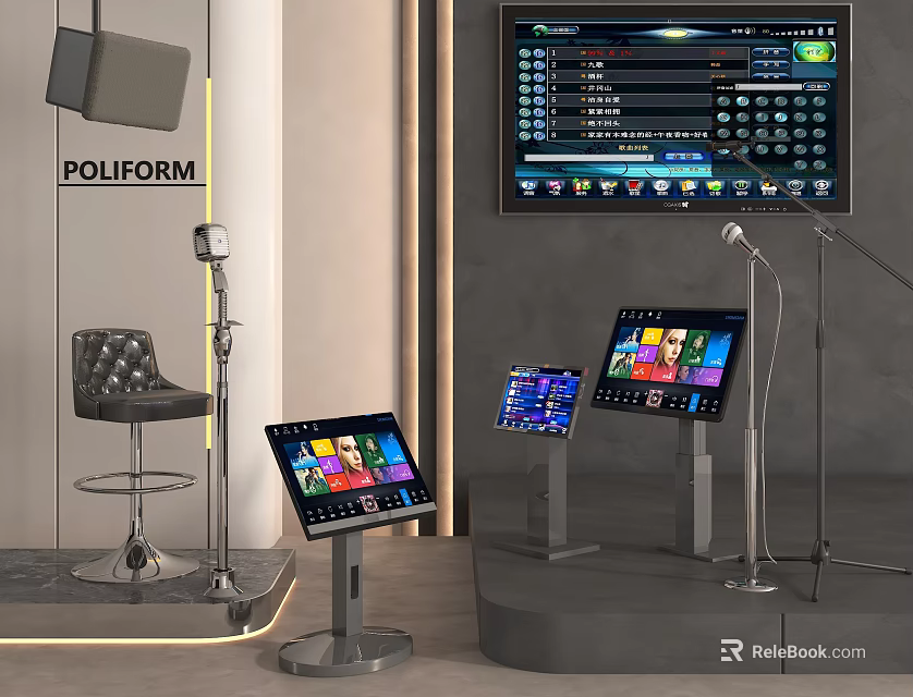 Professional Entertainment Electronics Setup With Touchscreen Displays Microphones And Control Consoles 3d model 