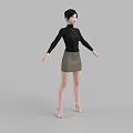 Woman in Black Turtleneck and Brown Skirt Standing with Arms Outstretched in White High Heels