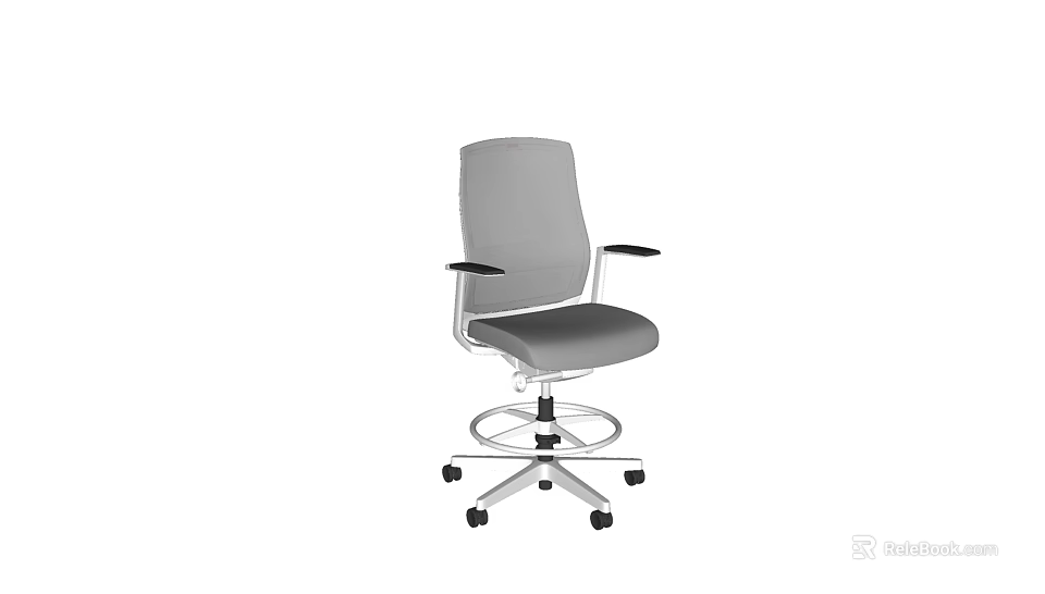 Gray Office Chair With Armrests Silver Base And Swivel Wheels 3d model 
