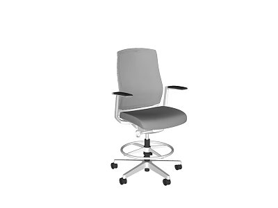 Gray Office Chair With Armrests Silver Base And Swivel Wheels 3d model