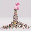 Floral Art Installation Featuring Pink Faucet With Flowing Pink And Yellow Flowers