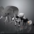 Low Poly Animal Models Featuring Elephant Cow Sheep and Small Cat Figurines
