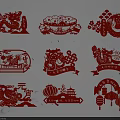 Chinese Traditional Red Paper Cut Art With Dragons Lanterns Ingots And Fu Characters