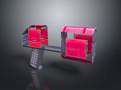 Futuristic Transparent Red Mechanical Weapon With Symmetrical Design And Grip Handle 3d model