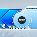 Tianhang Hanglv Photo Check In Spot Featuring Welcome Sign And Blue Geometric Design