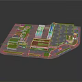 Vibrant Cartoon Scene Of Modern Campus Layout With Green Buildings Roads And Greenbelts