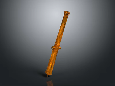 Ancient Bronze Long Cylindrical Artillery Barrel With Textured Surface Central Component Isolated On Gray Background 3d model