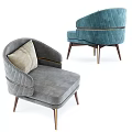 Luxury Modern Armchair In Grey Blue With Velvet Upholstery Wooden Legs And Accent Pillows