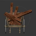 Wooden Wheelbarrow Loaded With Stacked Firewood On Dark Background With Reflection