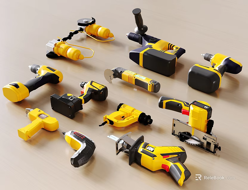 Electric Power Tools Yellow and Black Various Types for Home Improvement and DIY Projects 3d model 