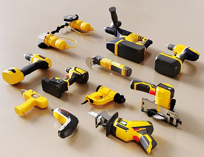 Electric Power Tools Yellow and Black Various Types for Home Improvement and DIY Projects 3d model
