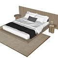 Modern Wooden Double Bed with White Bedding and Nightstands on Woven Rug