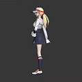 Human Female Character Wearing Purple White Hat White Shirt And Navy Blue Suspender Skirt