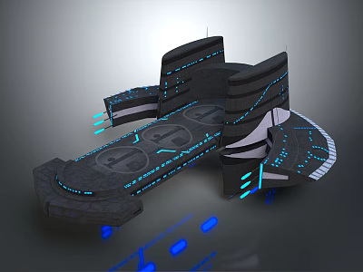 Modern Futuristic Sci Fi Structure Featuring Blue Glowing Lines And Black Panels 3d model