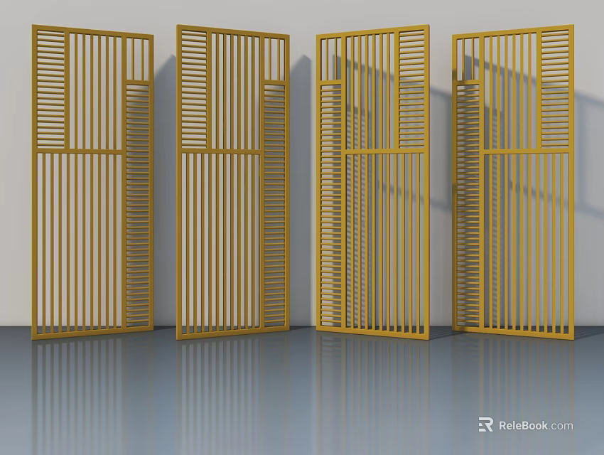 Modern Yellow Swing Doors With Vertical Slats For Interior Decorative Use 3d model 