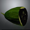 Fresh Green Striped Cucumber with Sliced Half Showing Yellow Flesh and Seeds