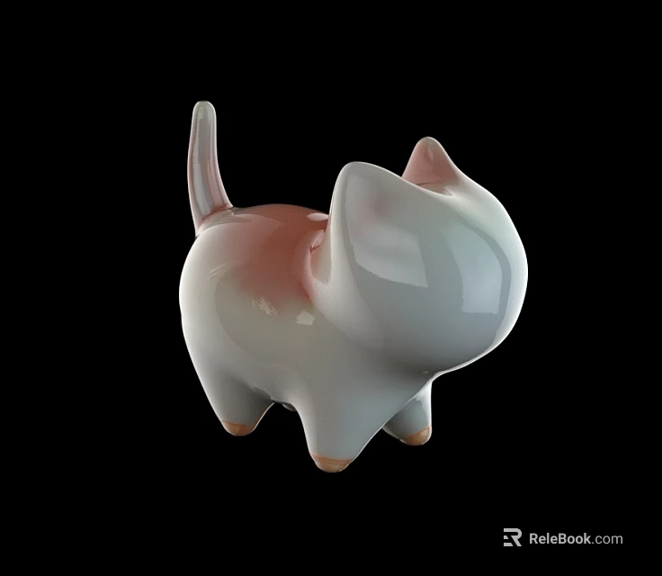 Cute Ceramic Cat Figurine With White And Pink Gradient Color Design 3d model 