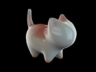 Cute Ceramic Cat Figurine With White And Pink Gradient Color Design 3d model