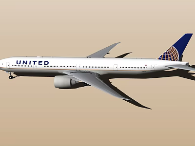 United Airlines White Airplane With Blue Tail And Globe Logo 3d model