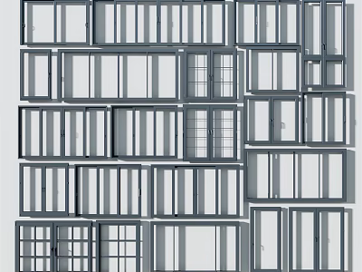 Various Modern Window Designs With Different Glass Panels And Frame Styles 3d model
