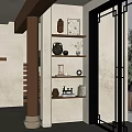 Natural Style Wooden Decorative Cabinet With Display Shelves And Decor Items In Interior