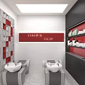 Modern Hair Salon Interior Open Layout With Stylish Chairs Large Mirrors Red White Decor