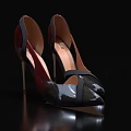 Stylish Pointed Toe Stiletto Heels With Black And Burgundy Cross Strap Design For Women