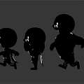Cartoon Black And White Character Figurines In Different Sizes Standing On Reflective Surface
