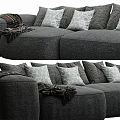 Cozy Gray Sectional Sofa with Multiple Decorative Pillows and Throw Blanket 3d model