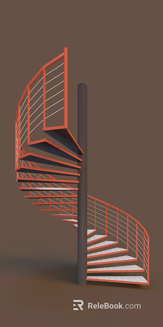 Red And Black Spiral Staircase With Metal Railing And Modern Steps Design 3d model 