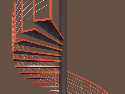 Red And Black Spiral Staircase With Metal Railing And Modern Steps Design 3d model