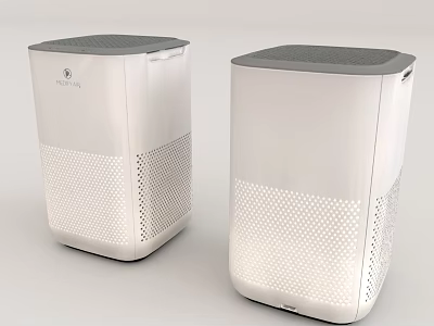 Two White Modern Air Purifiers With Perforated Surface And Top Panel Design 3d model