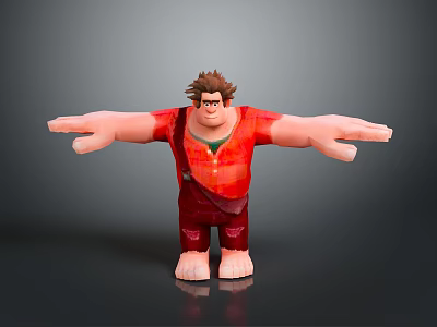 Muscular Cartoon Character In Red Outfit With Brown Hair And Outstretched Arms 3d model