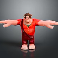 Muscular Cartoon Character In Red Outfit With Brown Hair And Outstretched Arms