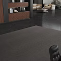 Modern Office Desk With Laptop Black Table Lamp Decorative Items Bookshelf Sofa And Indoor Plants