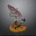 Neon Dream Sign Decorative Scene With Figure Small Cart And Orange Base