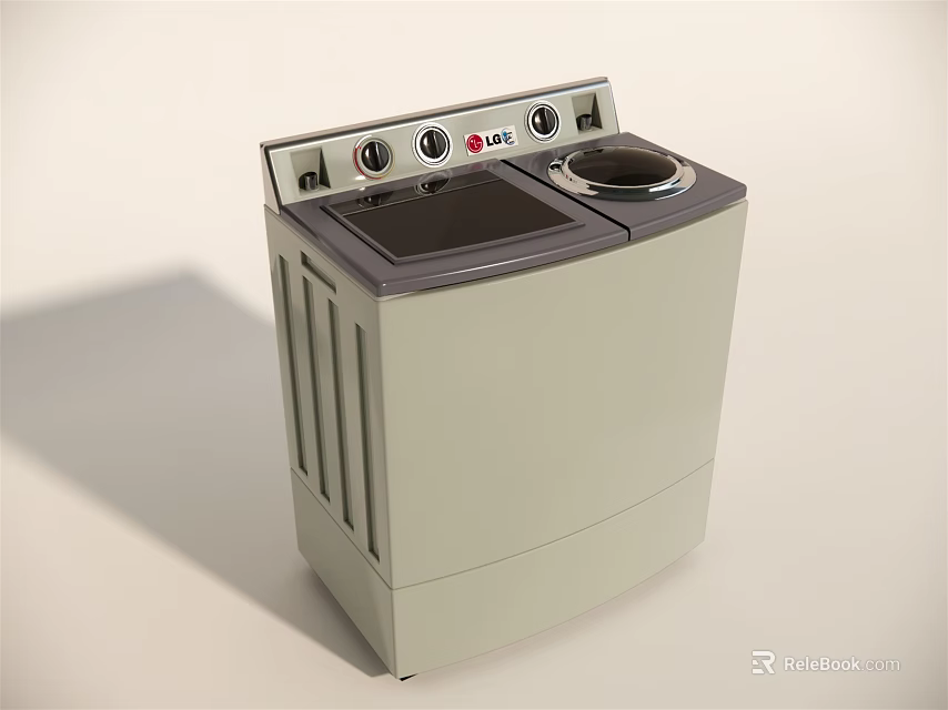 Vintage Twin Tub Washing Machine With Control Panel Knobs And Beige Exterior 3d model