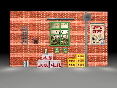 Vintage Style Red Brick Wall Storefront With Ice Pops Signs And Arctic Ocean Poster 3d model