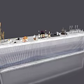 Modern Dining Table With White Marble Countertop Wine Glasses Bottles Food And Decorative Plants