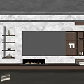 Modern Living Room Interior Design With TV Wall Wooden Shelves And Lighting Strips