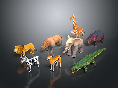 Toy Animal Figurines Collection With Lion Zebra Giraffe And Other Wildlife Models 3d model