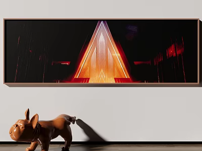 Wall Art With Illuminated Triangle And Red Purple Light Effects Near Small Dog Sculpture 3d model