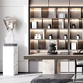 Modern Tea Room Interior Design With Shelves Tea Sets Circular Painting And Stone Decor