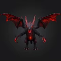 Black Demon Creature With Red Wings Horns And Glowing Red Patterns